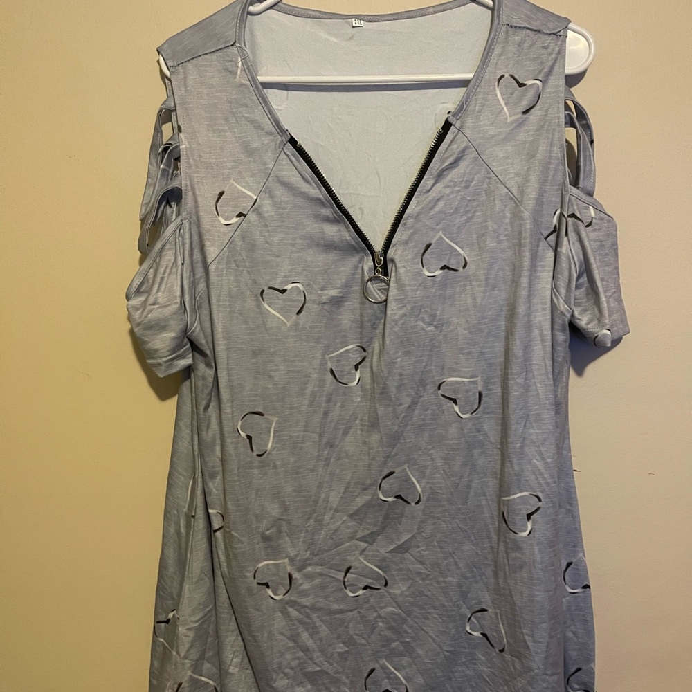 Stylish Light Gray Heart Cutout Blouse